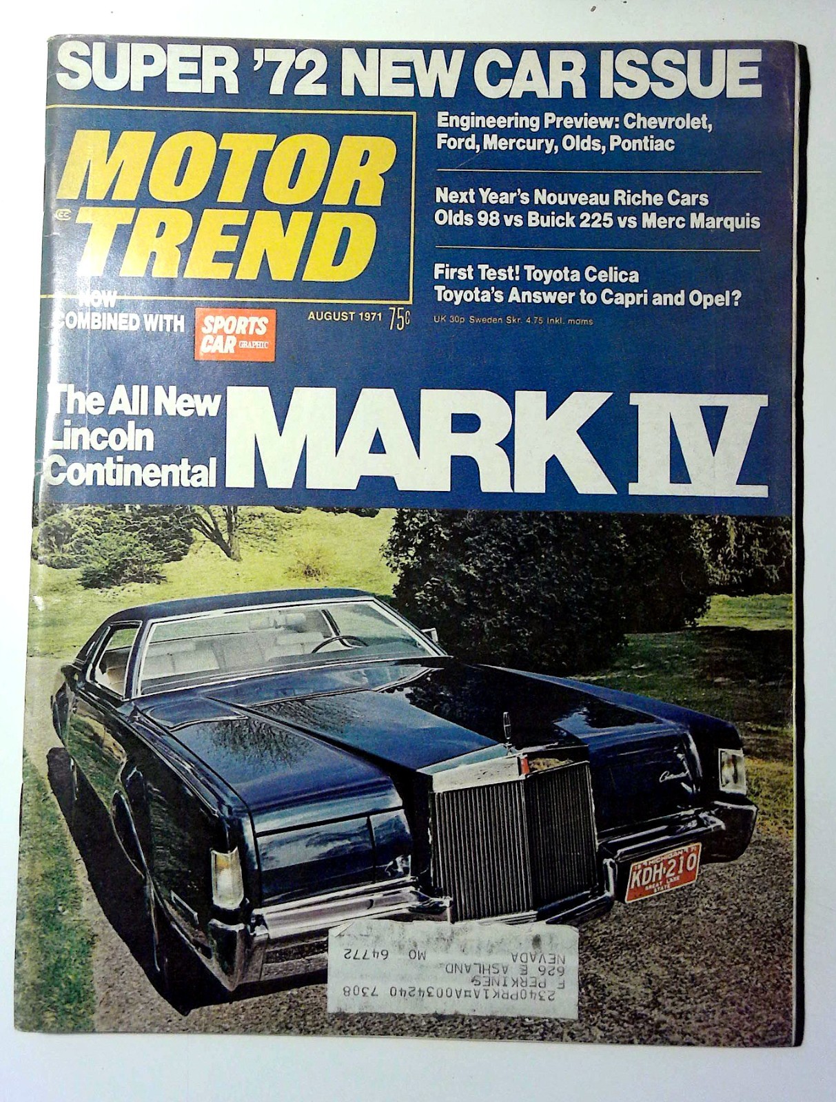 Motor Trend Vintage 1971 Car Magazine Vol. 23 No. 8 August Illustrated