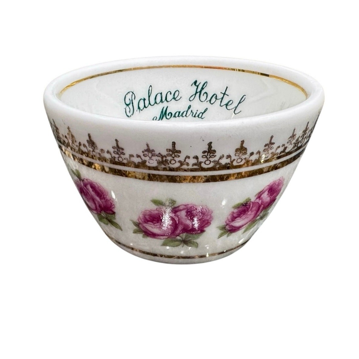 Vintage Palace Hotel Madrid Souvenir cup Pink Roses Gold Trim Porcelain Spain
