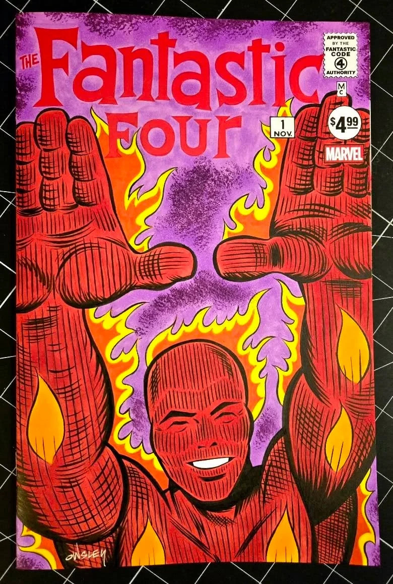 HUMAN TORCH FANTASTIC FOUR #1 ORIGINAL ART SKETCH COVER By PATRICK OWSLEY