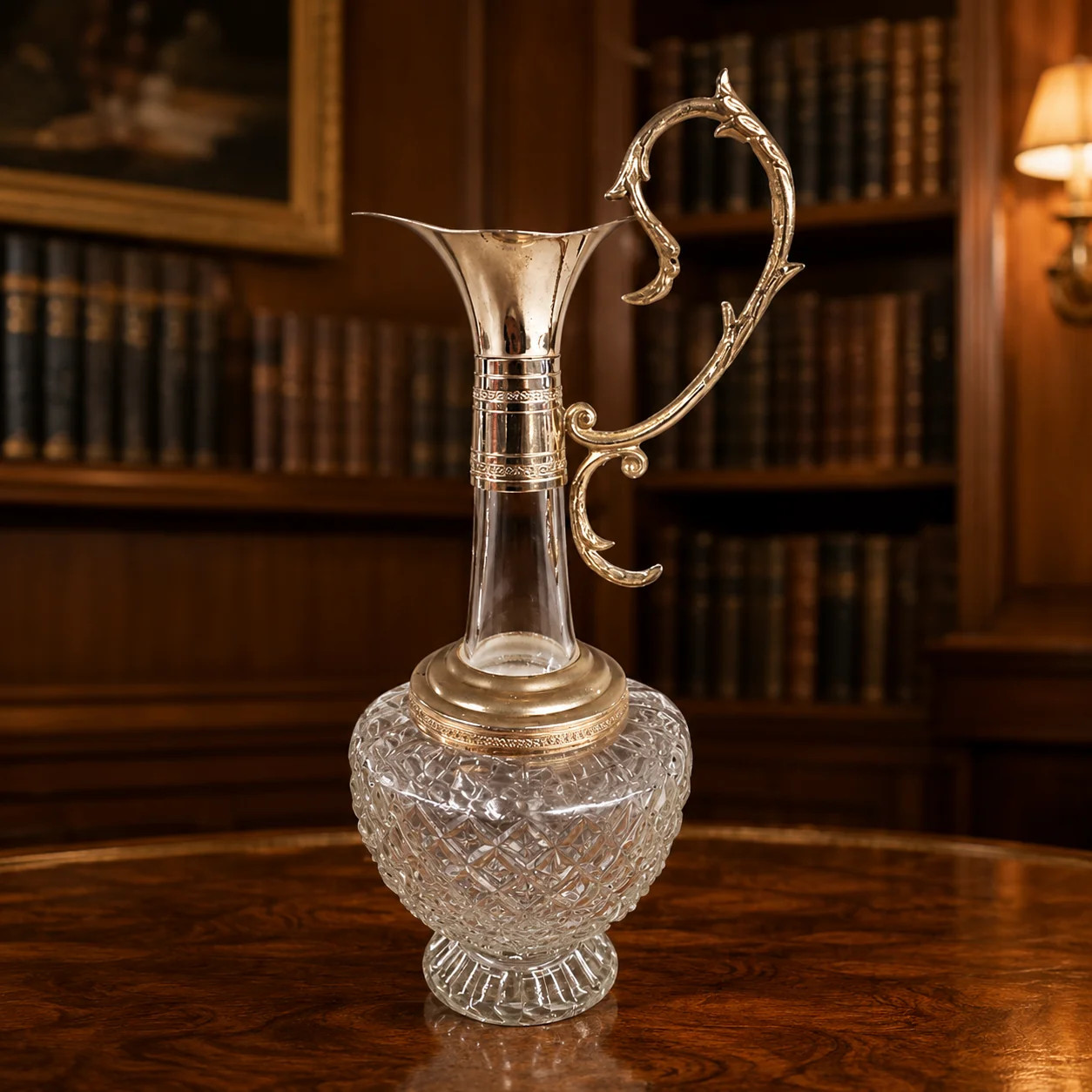 Victorian Crystal Claret Jug with Silver-Plated Mount | Ornate Wine Ewer | Antiq