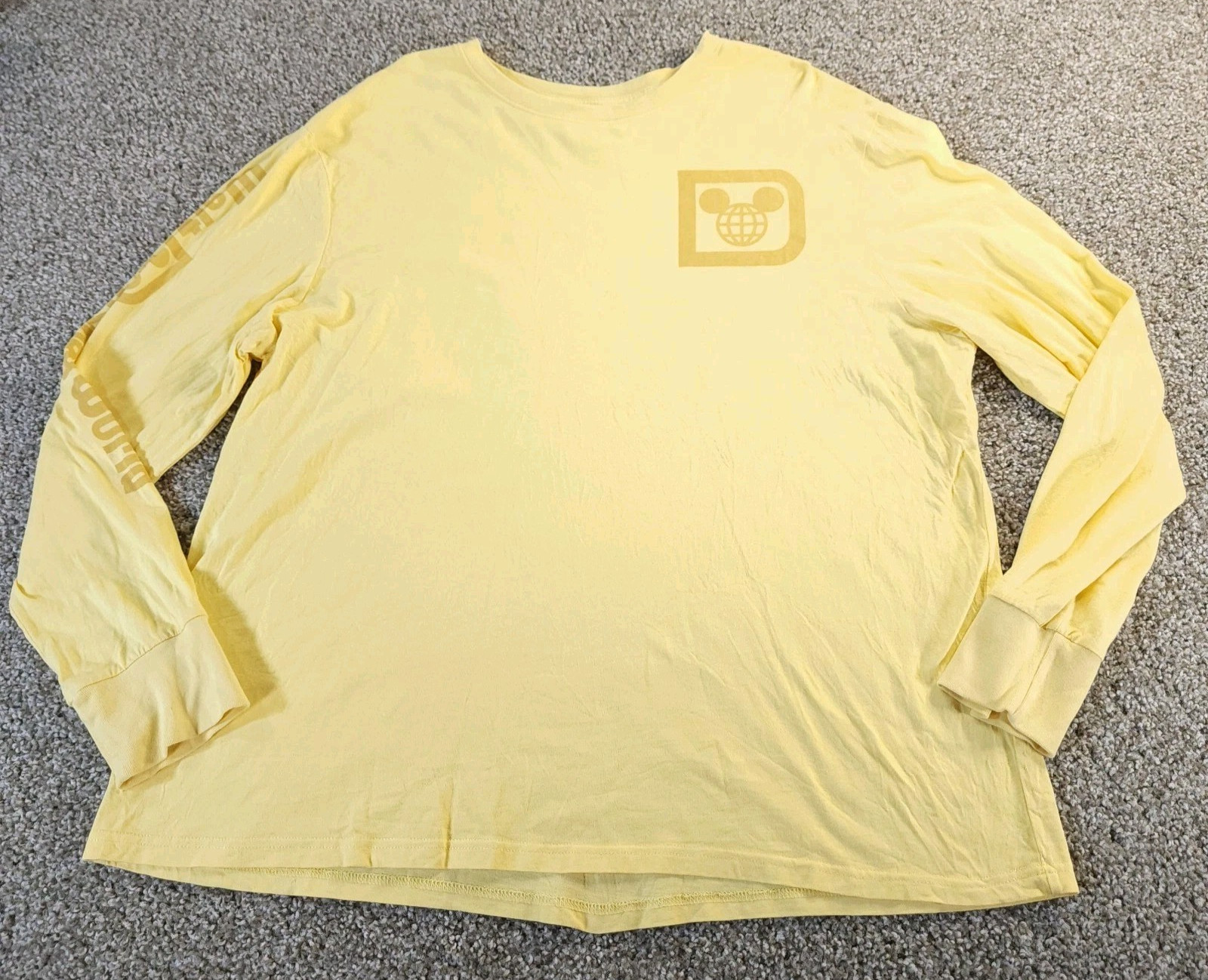 Disney Parks WDW Retro Logo Long Sleeve T-shirt Yellow Adult Unisex Mens XXL