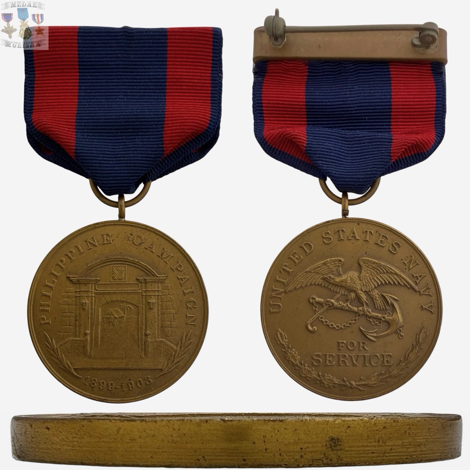 RARE NAVY 1899-1903 PHILIPPINE CAMPAIGN MEDAL US MINT WWII CONTRACT WRAP BROOCH