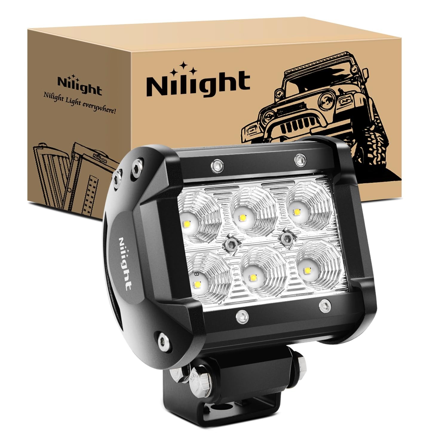 Nilight Led Pods 18W 1260LM Flood Off Road Driving Fog Light Bar Work Lighting f