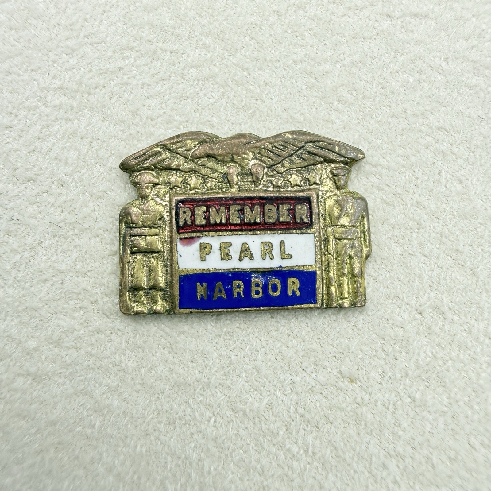 WWII Remember Pearl Harbor Enamel Pin Soldier Sailor Eagle Homefront 1940s AS IS