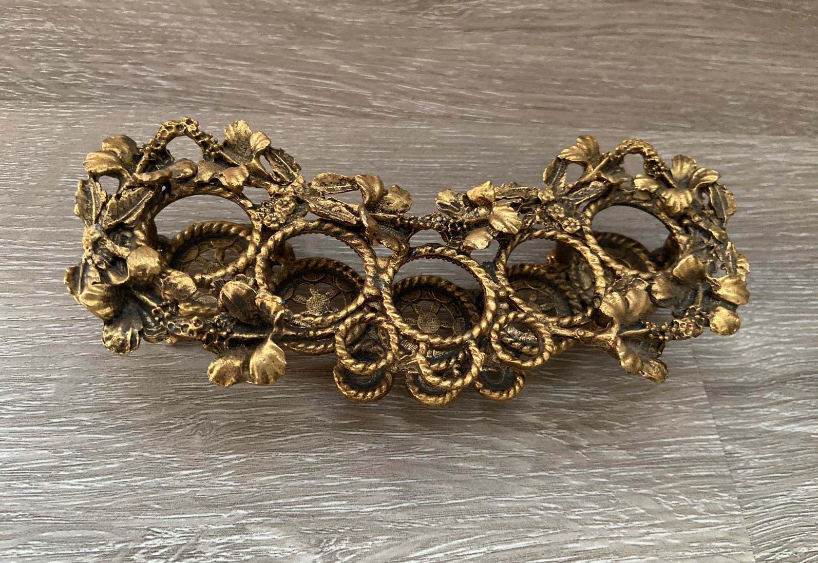 Vintage MCM Matson Ormolu Gold Tone Vanity Lip Stick Holder Roses Floral Design