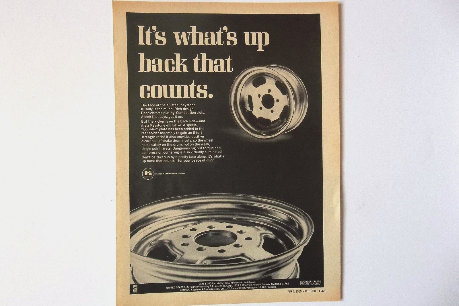 1969 Keystone Mag Rims Wheels Print Ad Rim