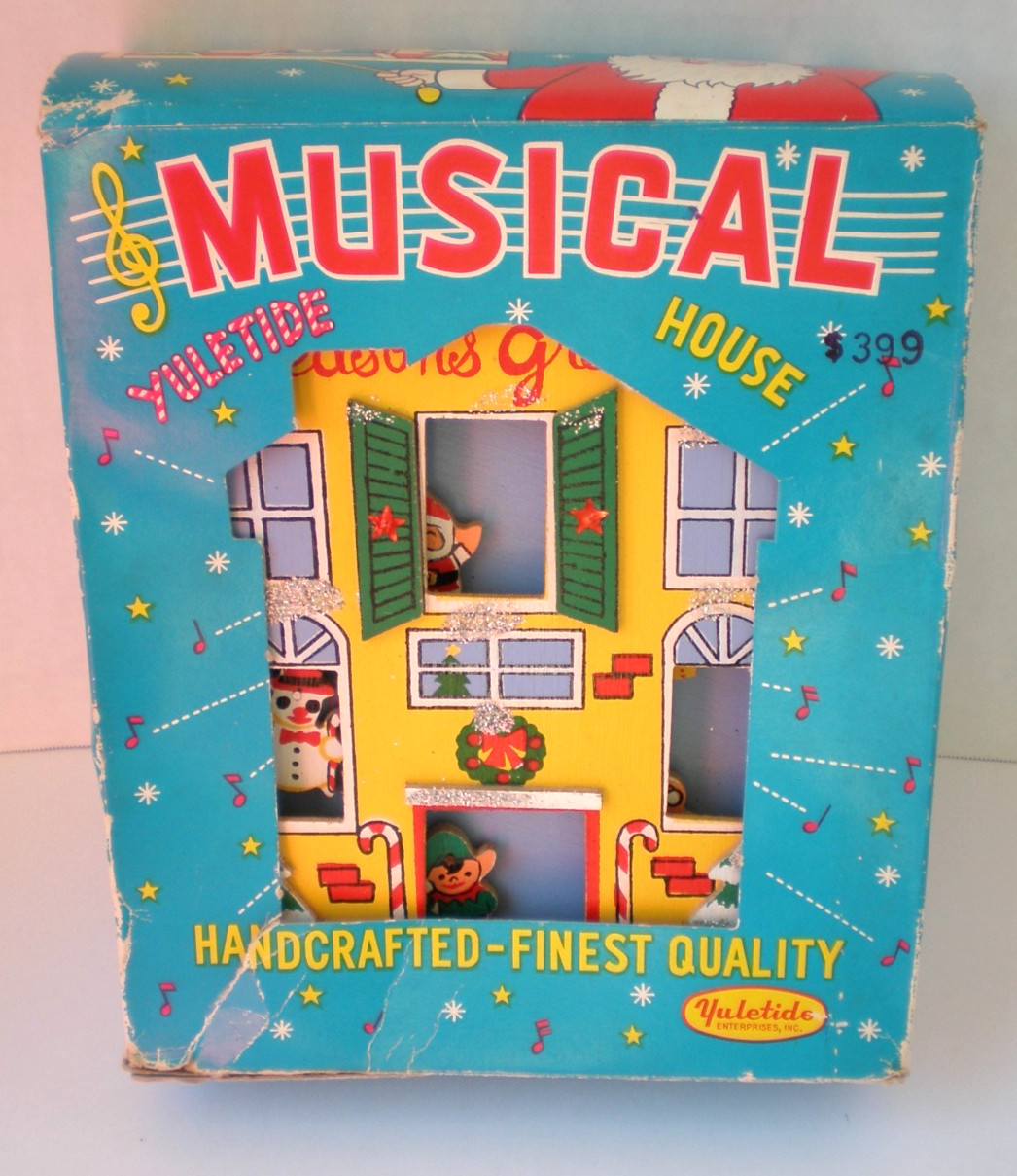 Vintage 1960's Yuletide Musical House W/ Box Christmas Wall Decor, Japan, Works