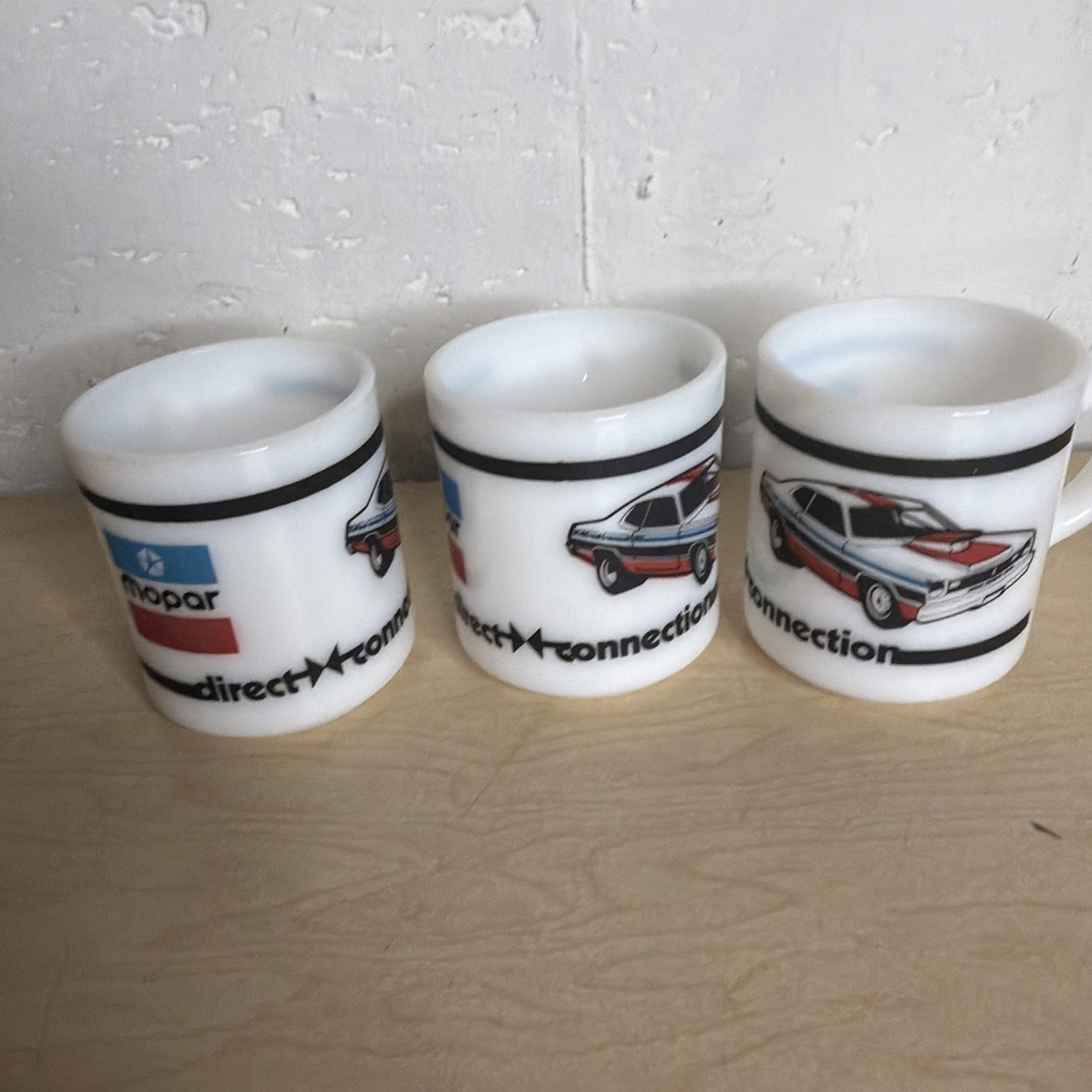 Vintage Chrysler Mopar Direct Connection Milk Glass Coffee Mugs Lot Of 3