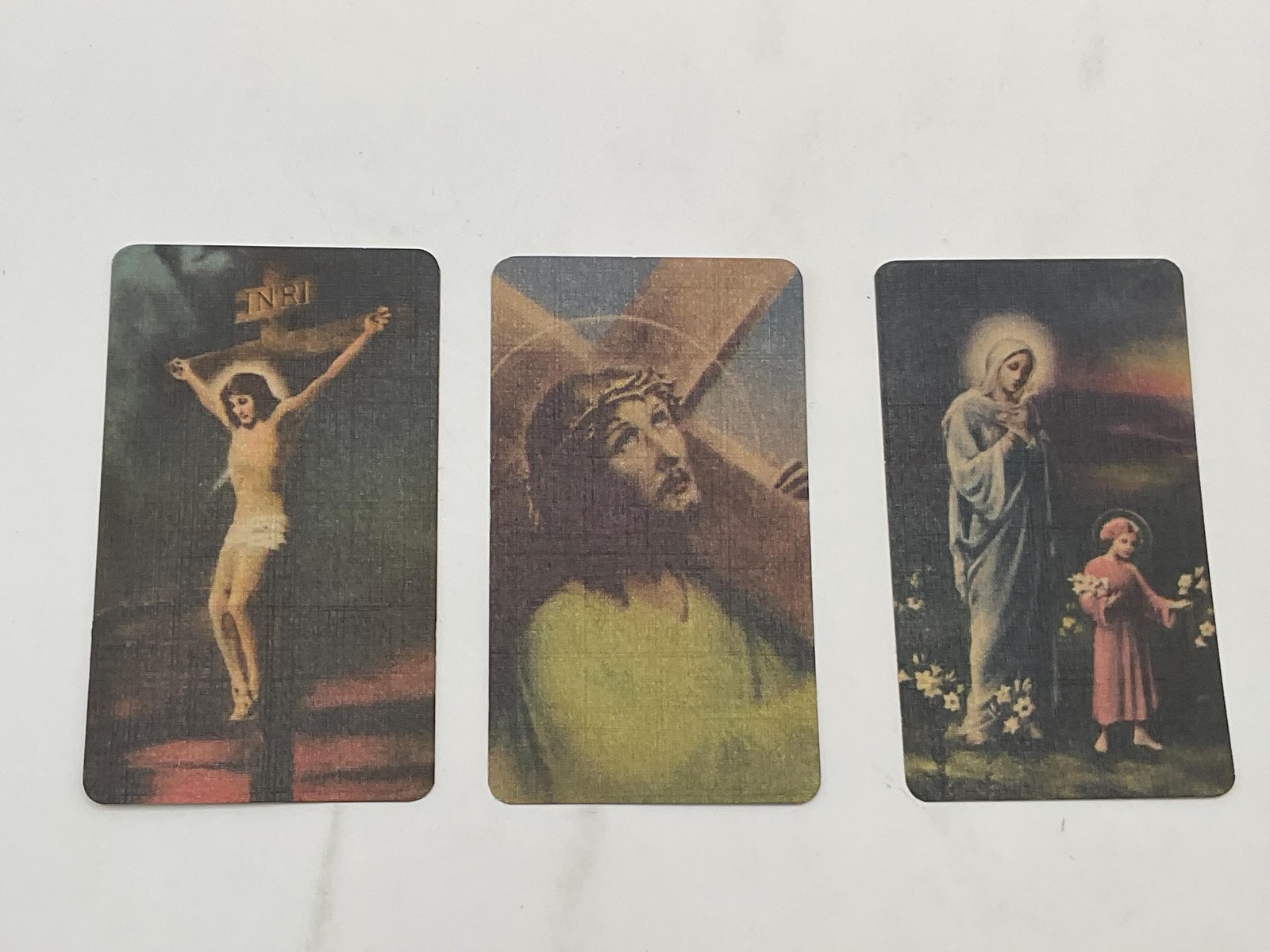 Vintage 1942 Catholic Holy Cards Trio Jesus Crucifix Mary Bloomfield NJ Zarro