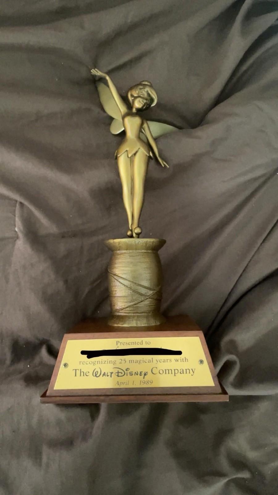 RARE Walt Disney Cast Member 25 Year Bronze Tinker Bell Service Award Statue