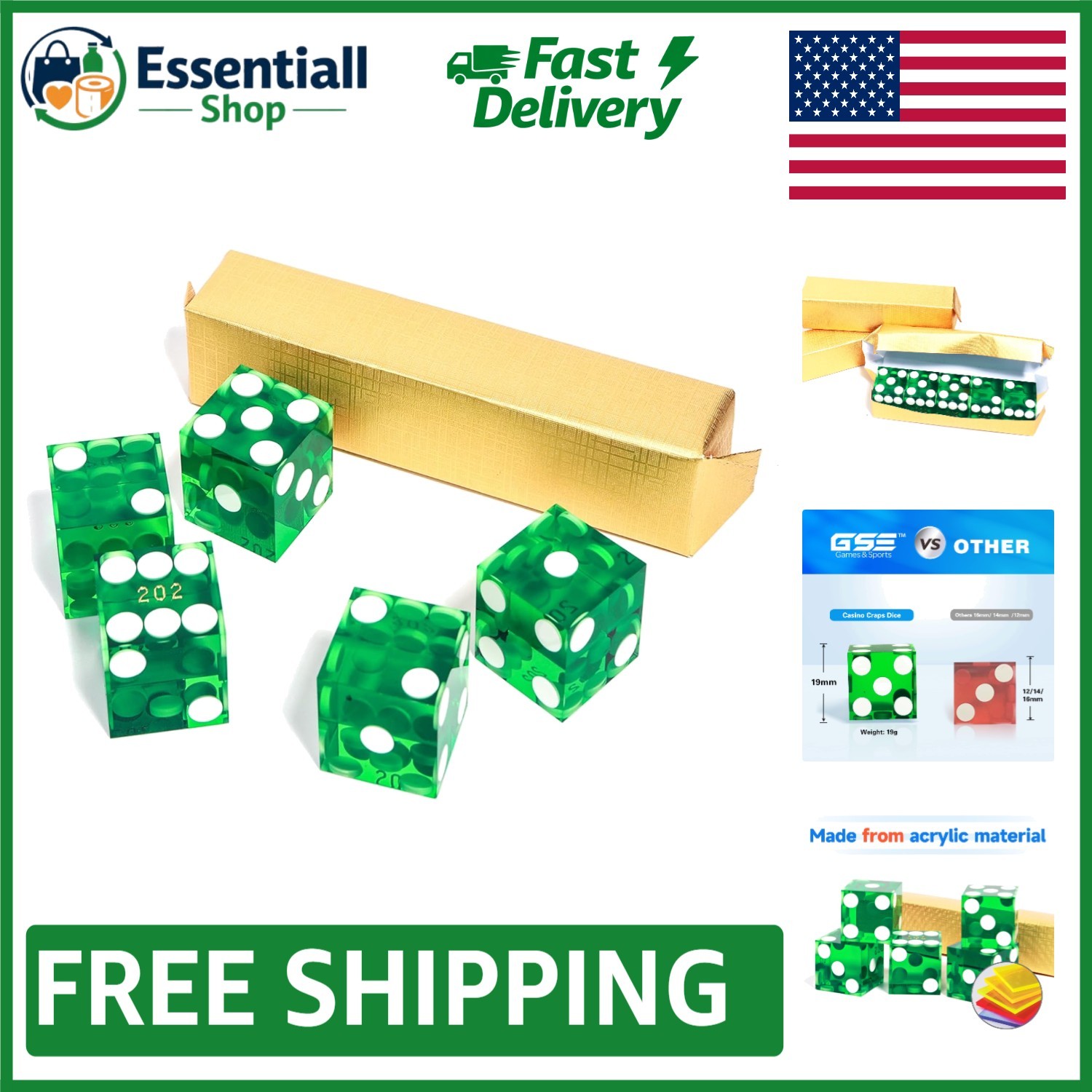 High Precision 19mm Vegas Casino Dice Set of 5 with Serialized Numbers & Edges