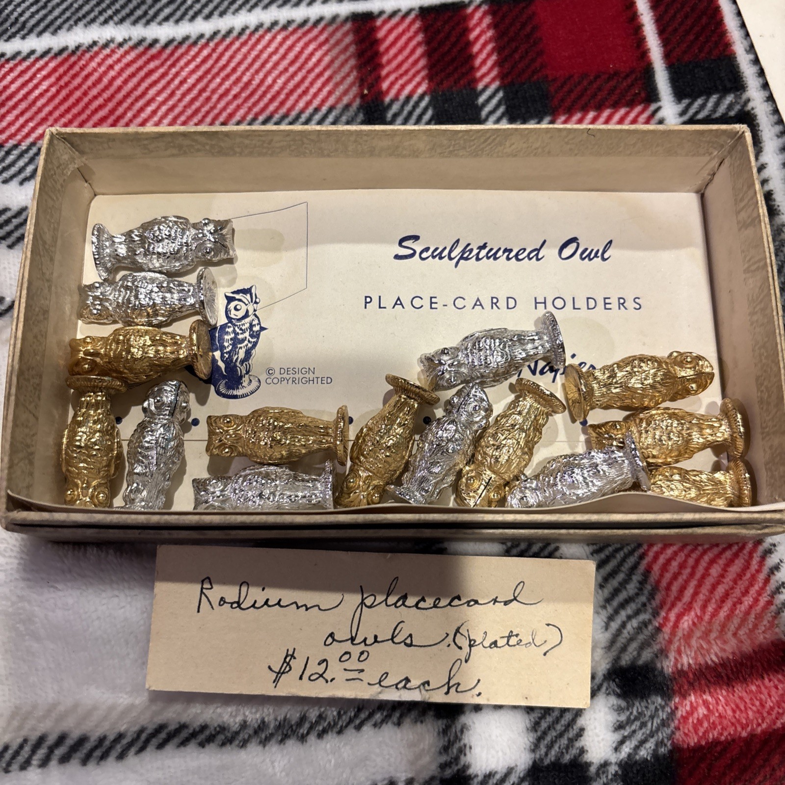Lot Of 15 Vintage Napier #472 Rhodium Plate Owls Place Card Holders MCM c 1960s
