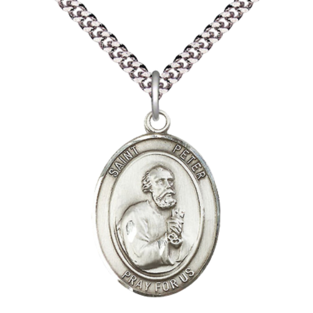 Pewter Saint Peter the Apostle Oval Medal Pendant Necklace 24