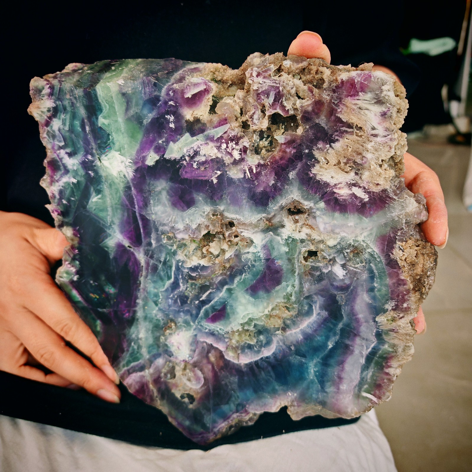 7.15LB Natural colored fluorite crystal tower specimen slice healing 3250g