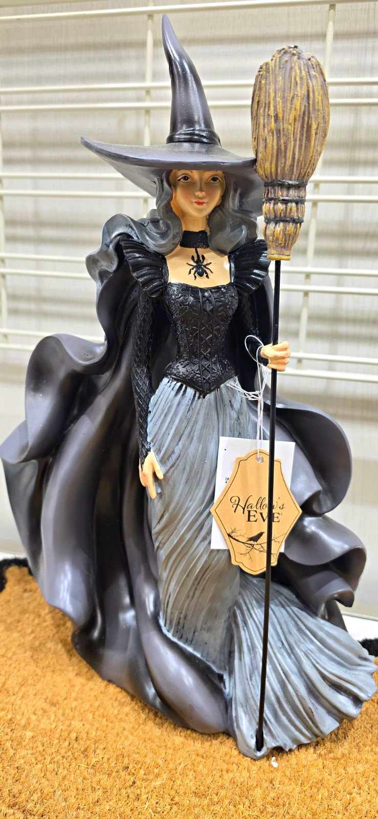 Hallow's Eve Halloween Witch Resin Figurine w/ Broom, Matte 3D Effect