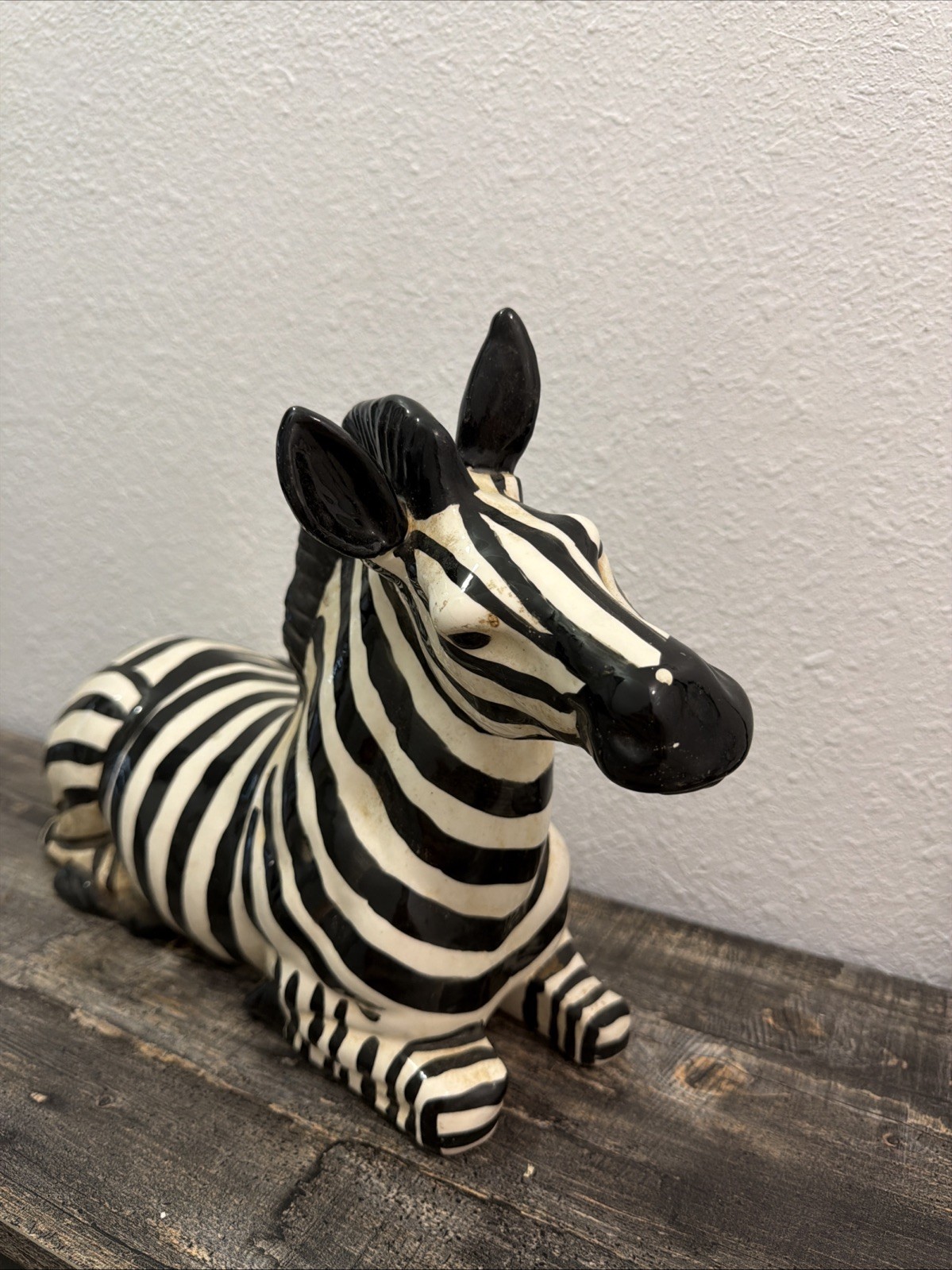 Vintage Italian Ceramic Zebra Statue, Mid-Century Modern Figure, Hand Painted