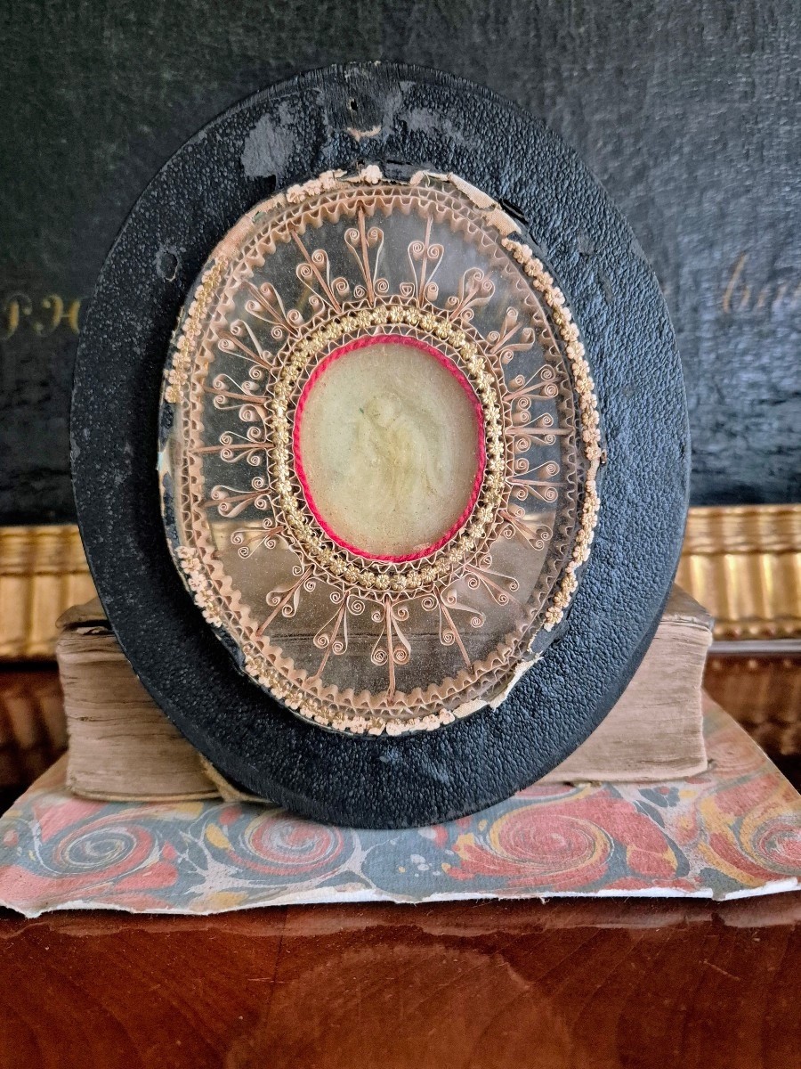 Antique Religious French Agnus Dei Wax Leo XIII Paperolles 19th C
