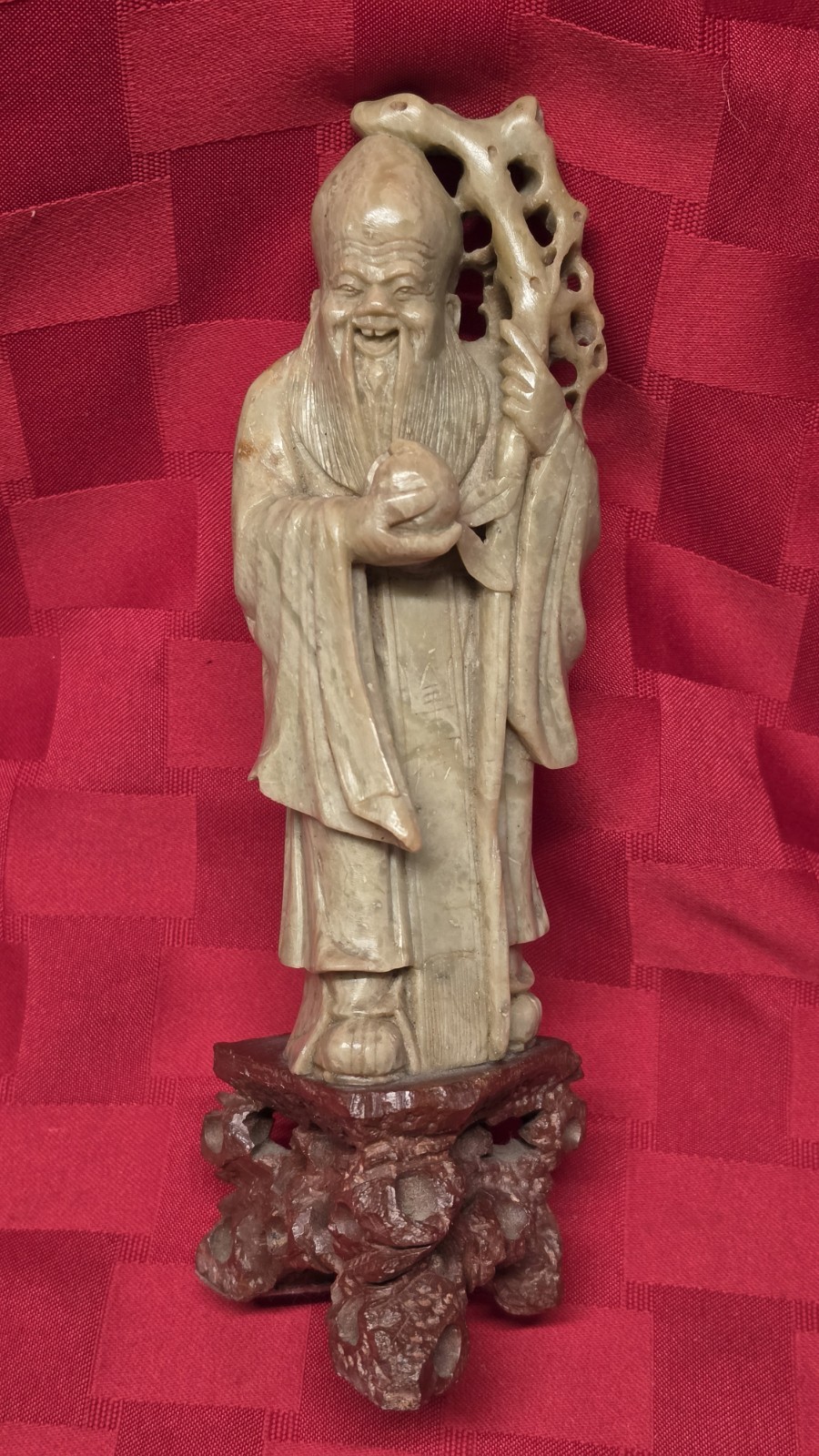 Vintage Chinese Carved Soapstone Shou Lao God Longevity Figurine 8