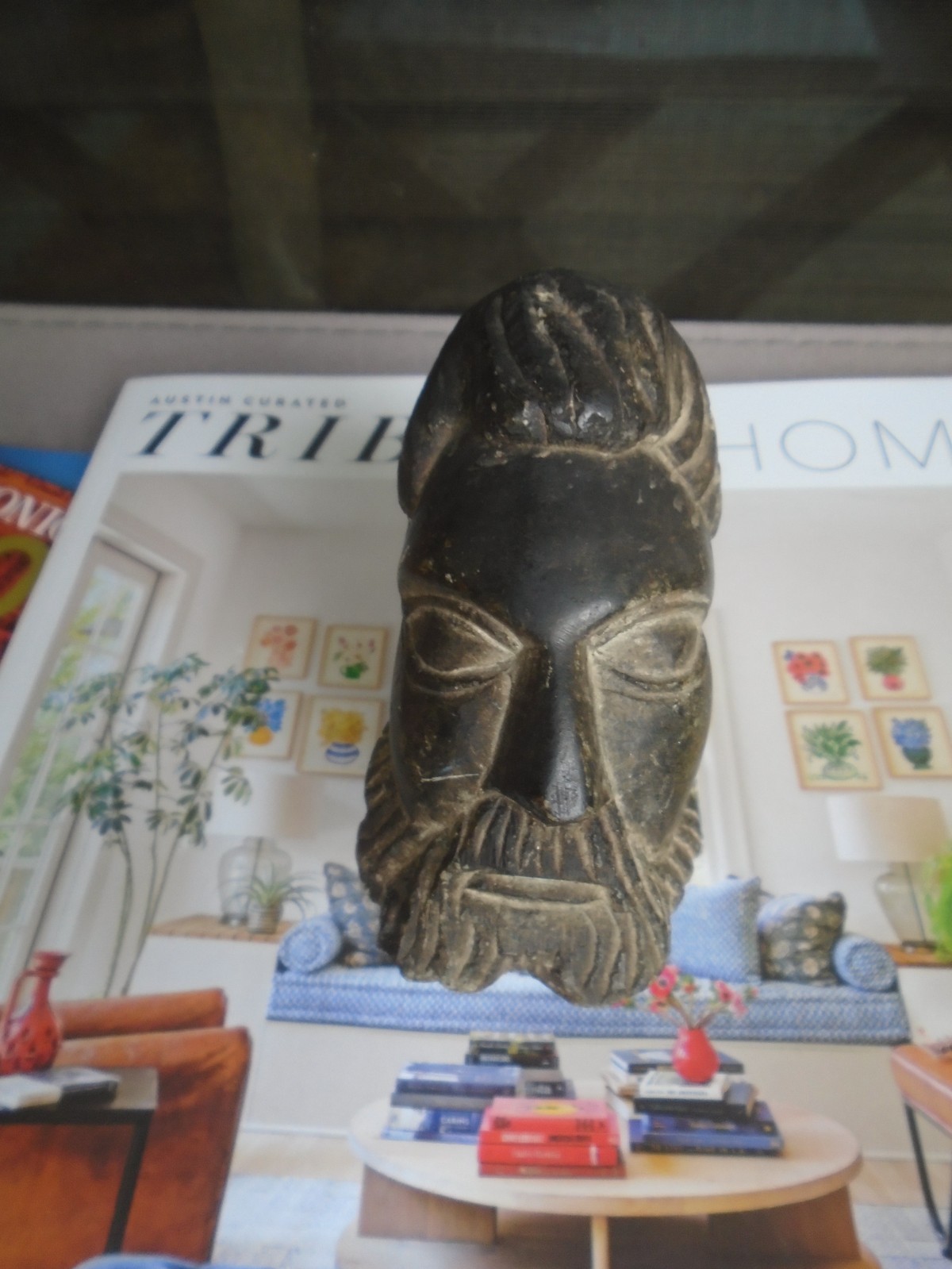 Rare ancient Bactrain stone king face with beard figurine bust antique