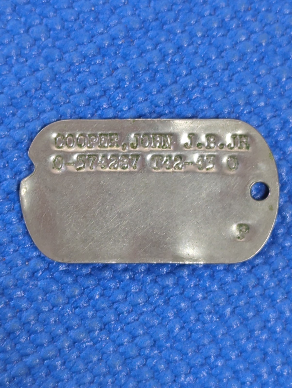 WWII Dog Tag, Cooper, John J.B. Jr, 1942/43 Tetanus Date