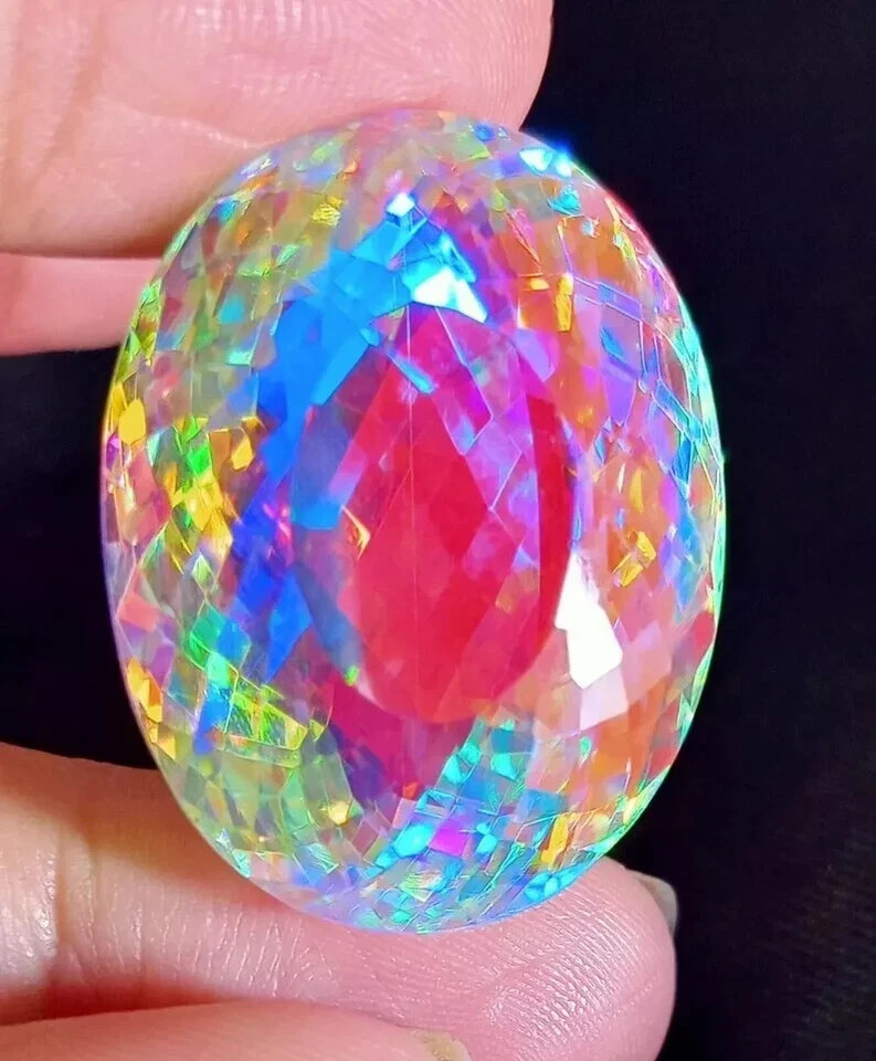 AAA 68 Ct+ Loose Gemstone Natural Rainbow Mystic Topaz Certified Oval Cut