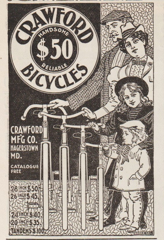 1897 CRAWFORD BICYCLES AD-BIKES FOR THE WHOLE FAMILY