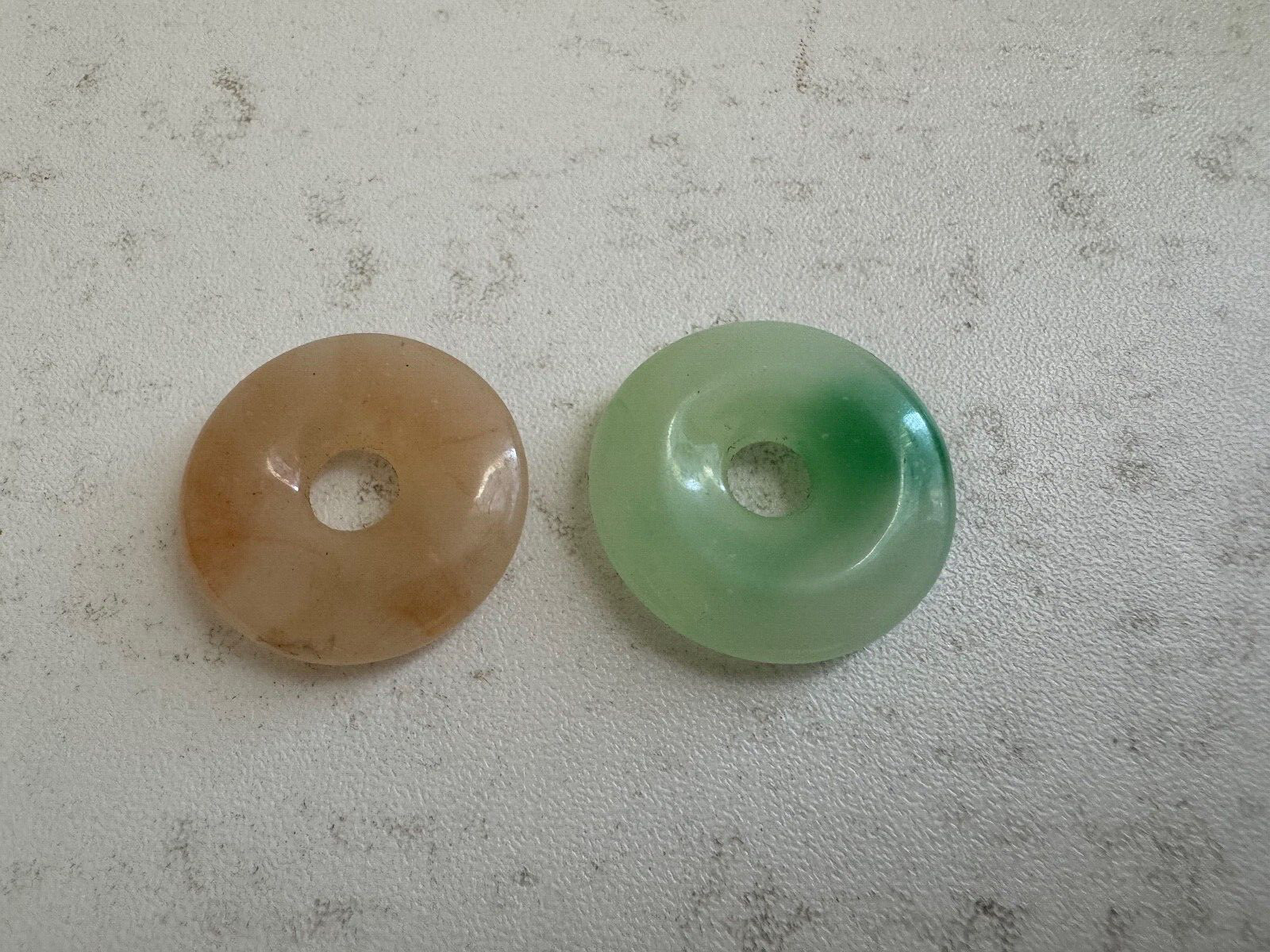 Chinese Unknown Age Stone or Mineral Lot of 2 Bi Disc Pendants