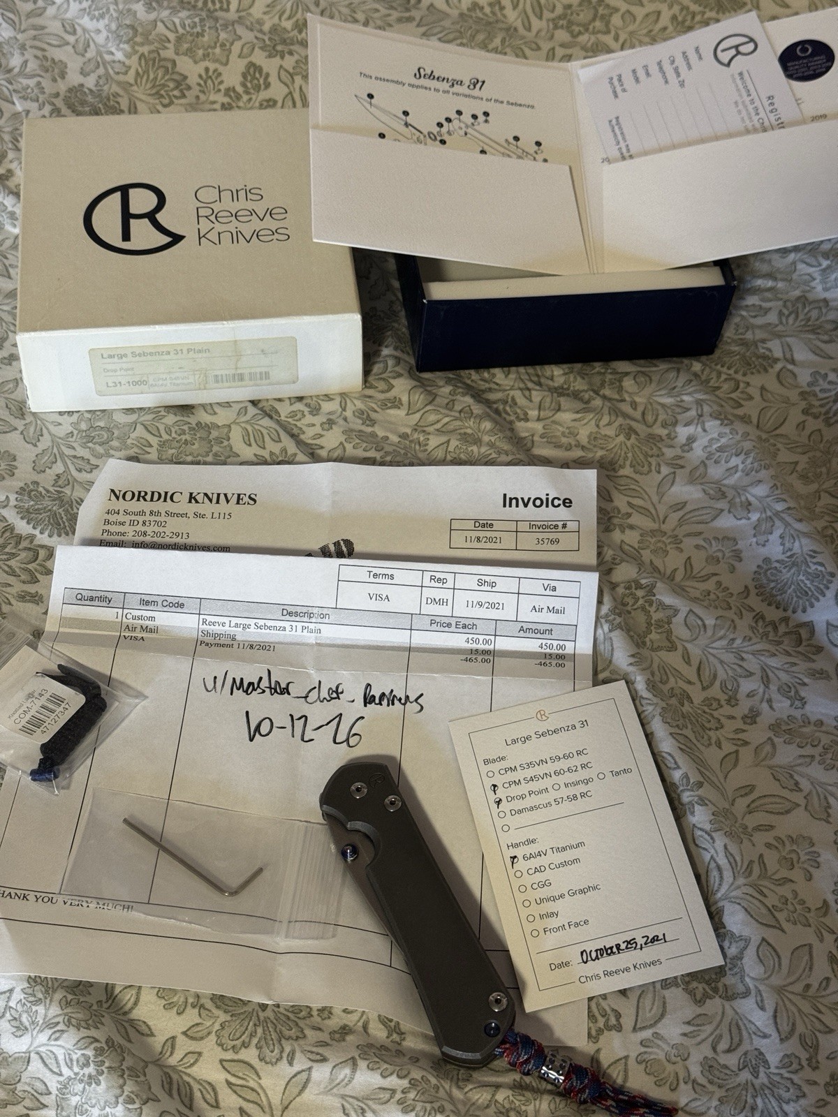 Chris Reeve Knives Large Sebenza 31 CPM S45VN 6Al4V Ti Plain Drop Point