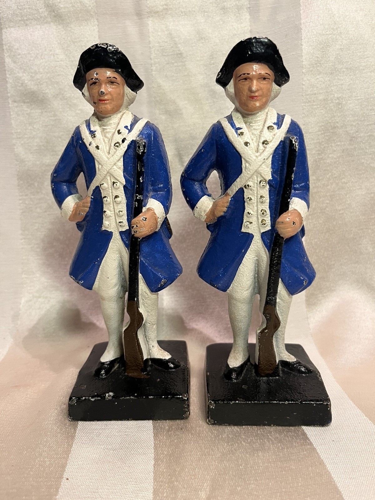 Pair Of Solid Heavy Cast Iron Revolutionary War Soldiers 1920s-30s Bookends