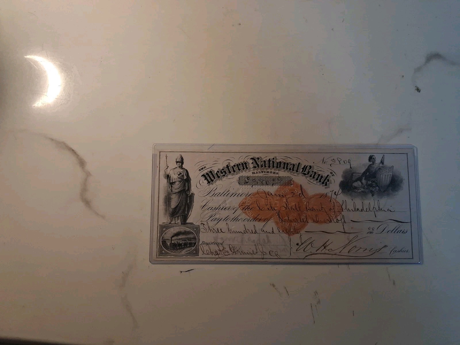SLING'S 🪙RARE 1874 Obsolete Bank Check National Bank 🏦 Of Baltimore, Maryland 