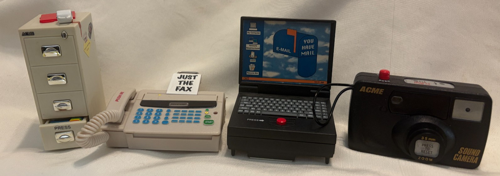 4 Vintage 90's Acme Refrigerator Magnets CAMERA Filing Cabinet FAX Computer