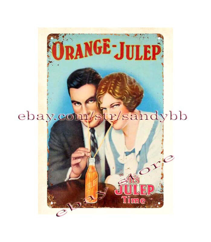1930s Orange Julep metal tin sign hanging room decor giftwares
