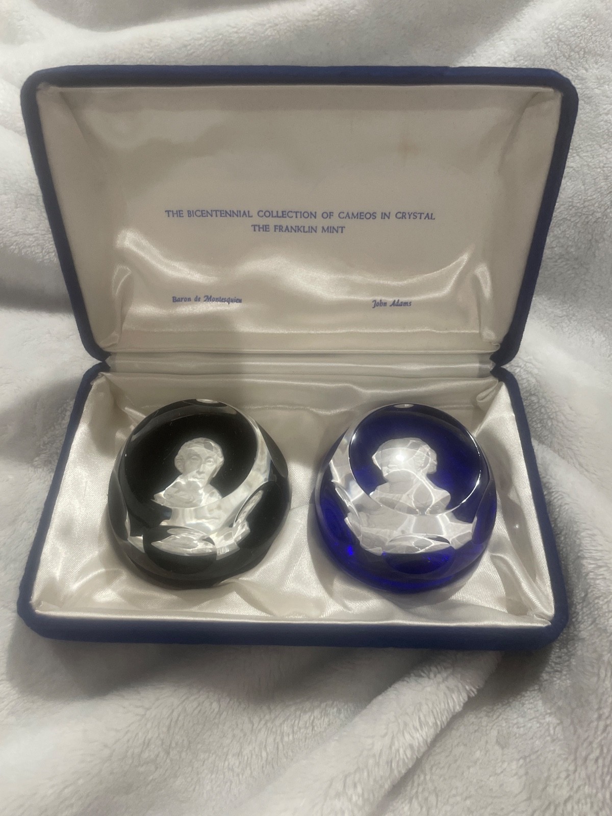 Bicentennial Collection Franklin Mint: Cameos in Crystal: Montesquieu & Adams
