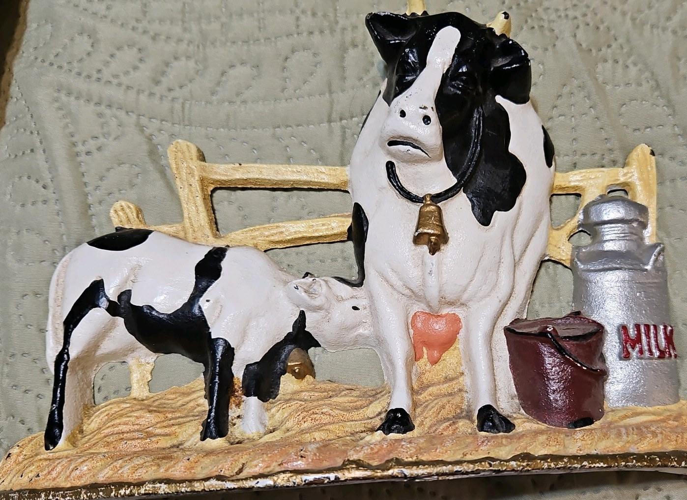 Vintage Cast Iron Cow With Calf Farmhouse Doorstop 11