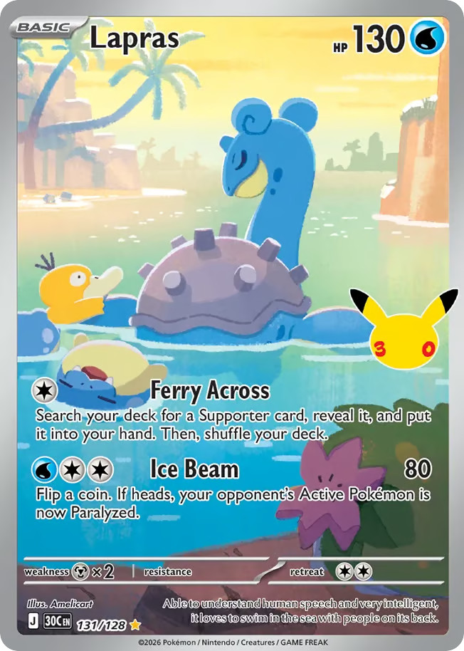 Lapras 30th Anniversary 131/128 Illustration Rare Holo English Pokémon TCG -NM