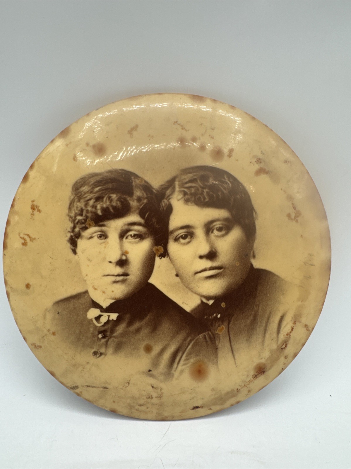 Antiq Celluloid Metal Photograph Stamped Columbia Portrait Co. Chicago 1890-1915