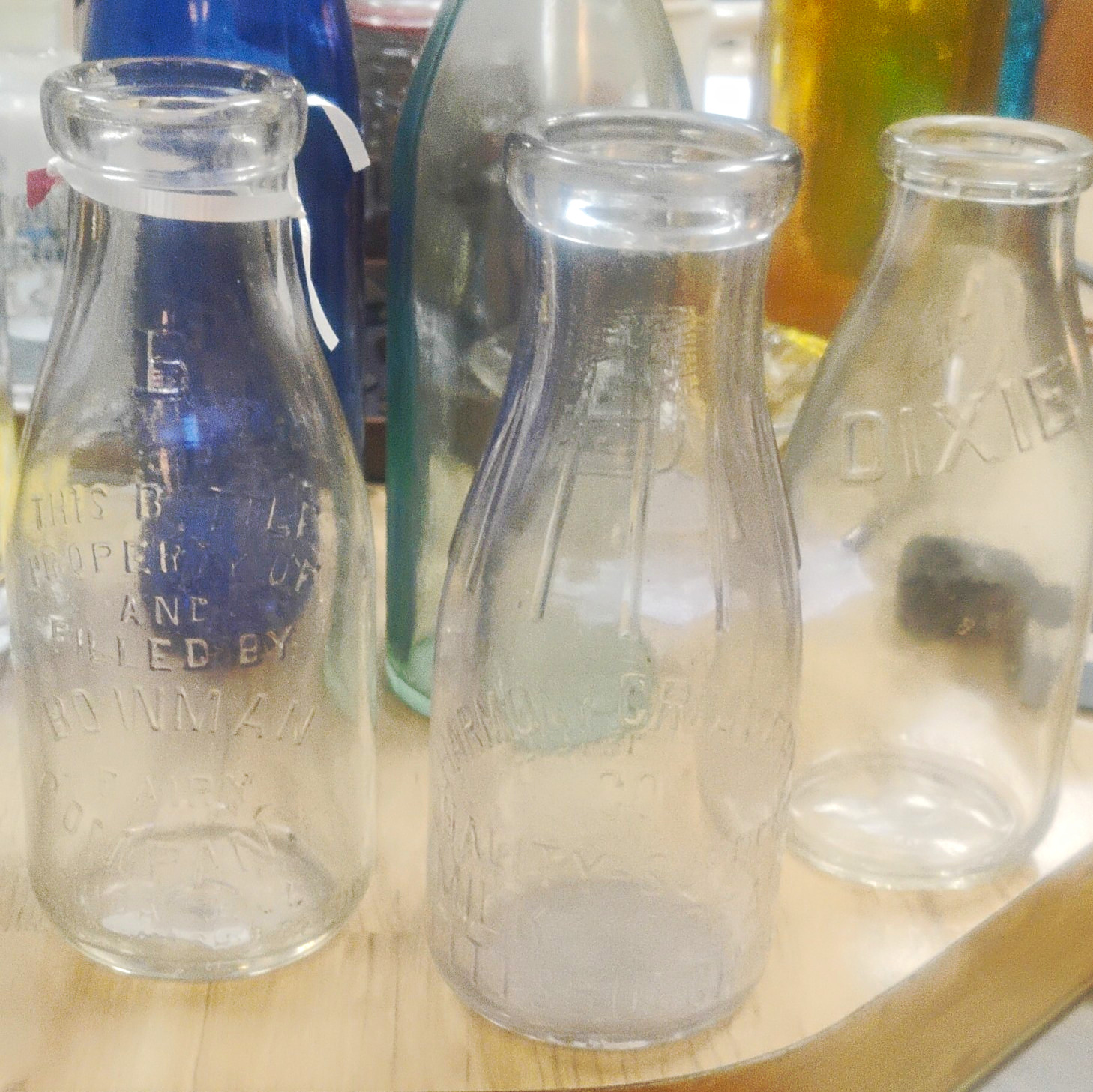 Vtg Milk Bottle Lot of 3 Pint Clear Glass Embossed Bowman Harmony Dixie Dairy