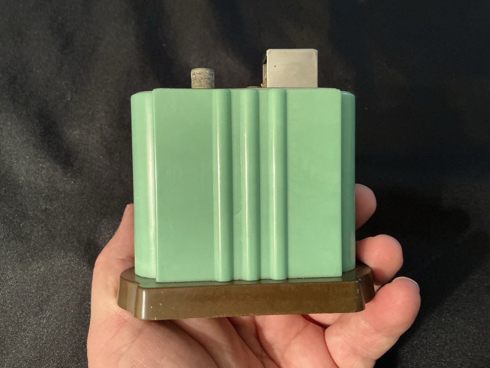 Vtg 1936 Pres-A-Lite Art Deco Table Lighter In Mint Green Rare For Repair