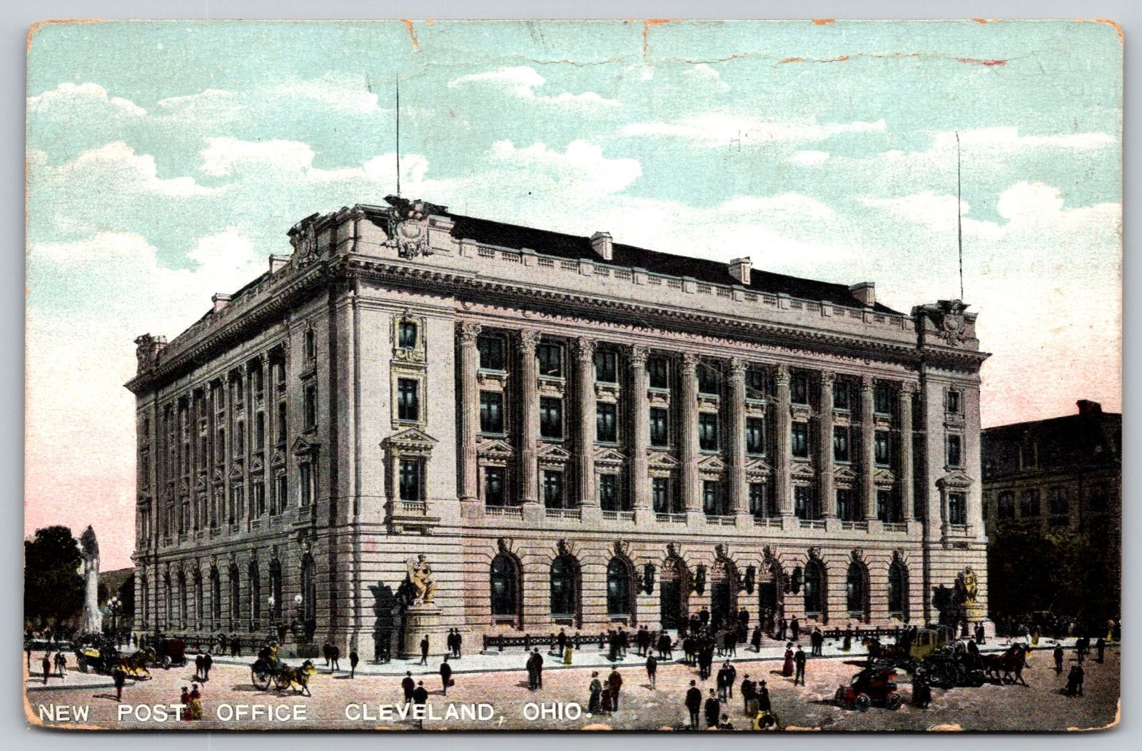 Cleveland Ohio New Post Office Street View Cars Horse & Buggy Postcard PC432