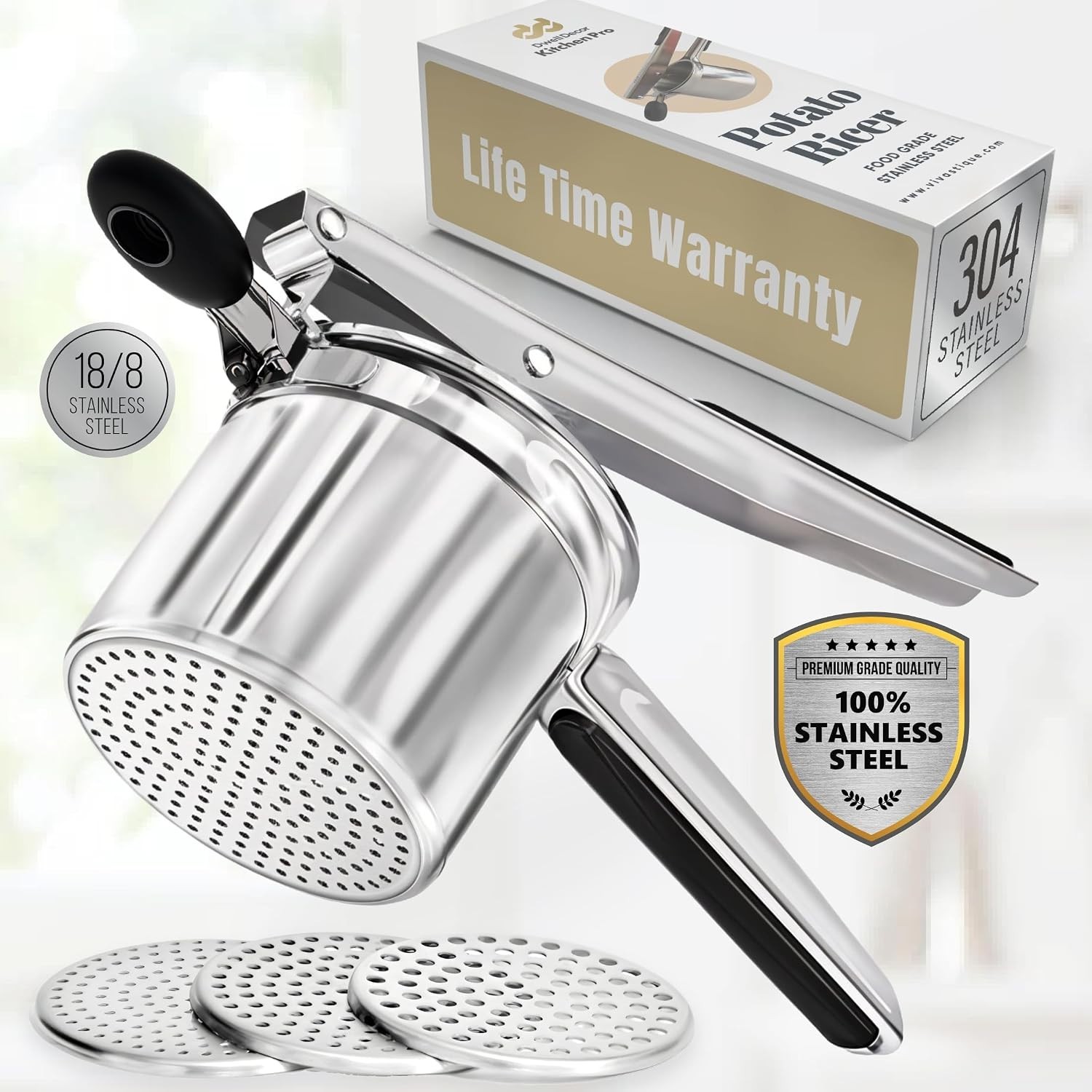 Large 15Oz Potato Ricer for Mashed Potatoes, Stainless Steel Large 15Oz Potato Ricer for Mashed Potatoes, Stainless Steel