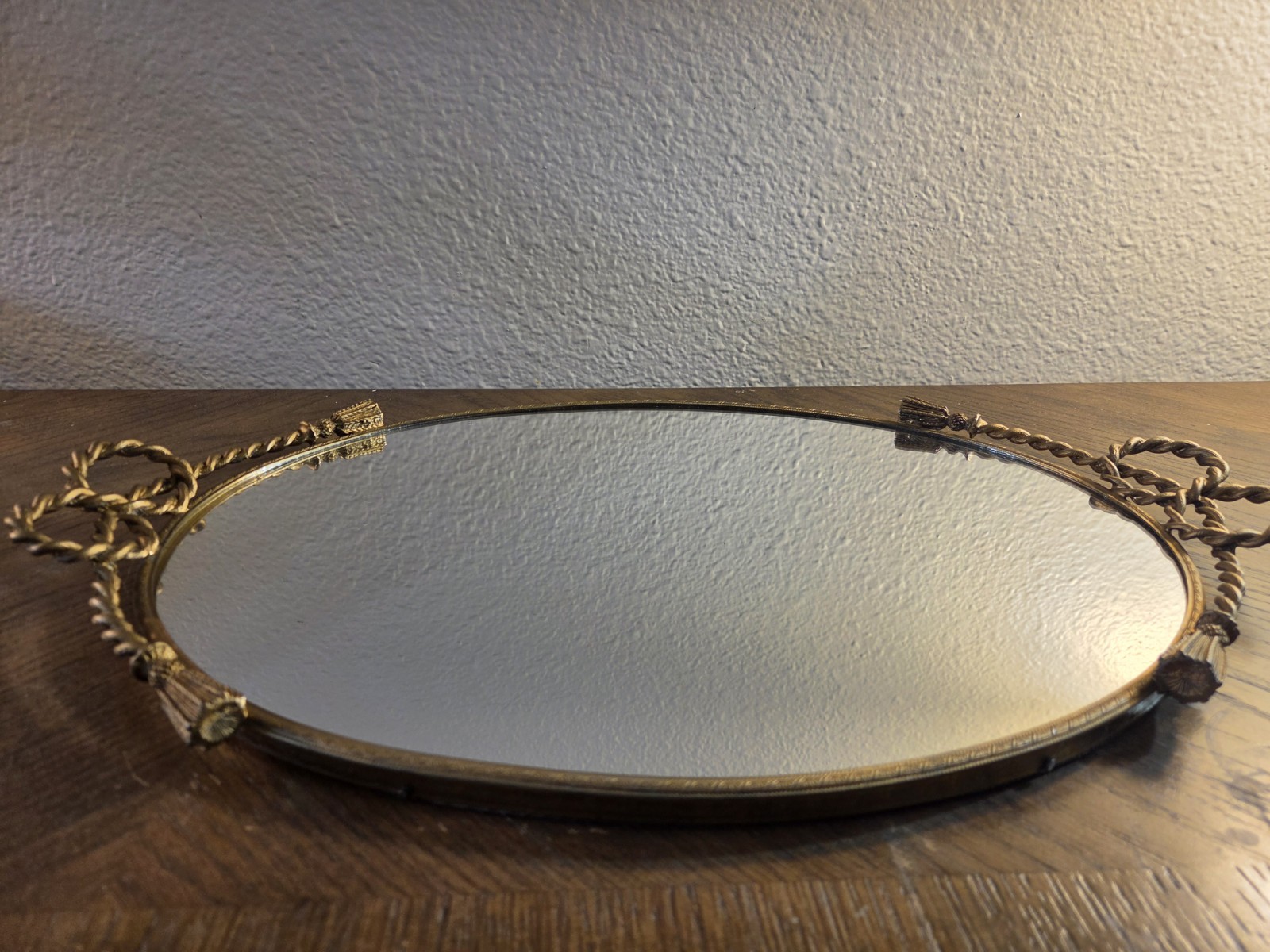 Vintage Gold Oval Mirrored Vanity Tray 20