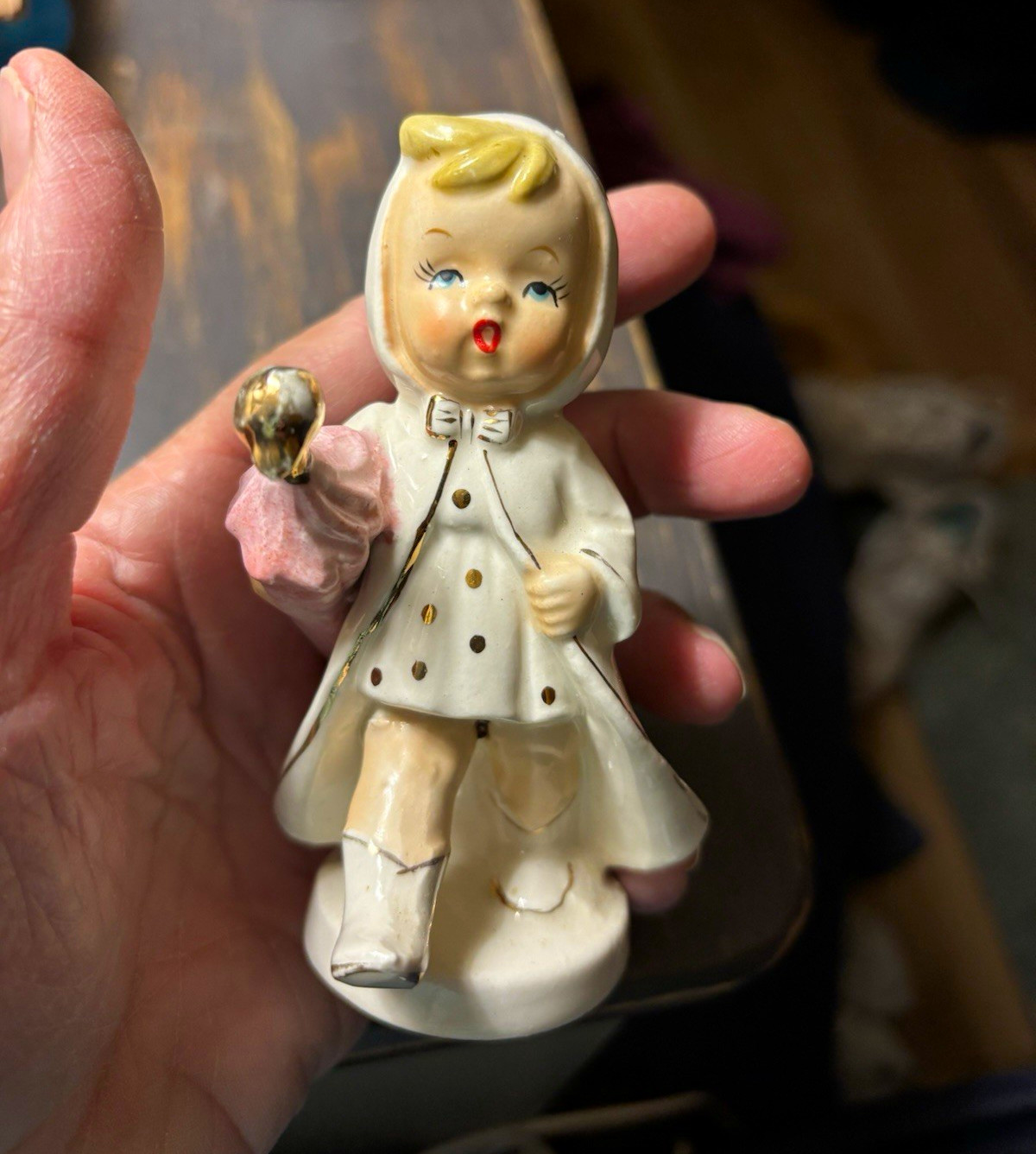 Napco Vintage 1950s C1933/UB Ceramic Girl Figurine Salt Shaker White Pink
