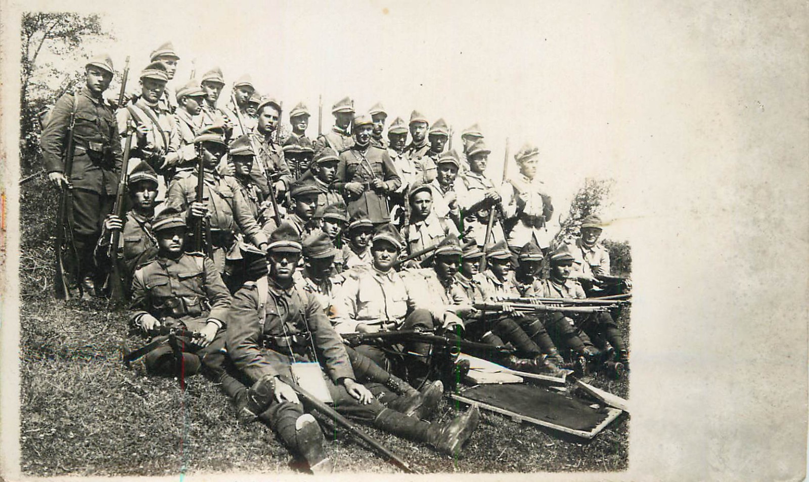 B647 Interwar Romanian Army Infantry Soldiers Photo Postcard - Galati Studio