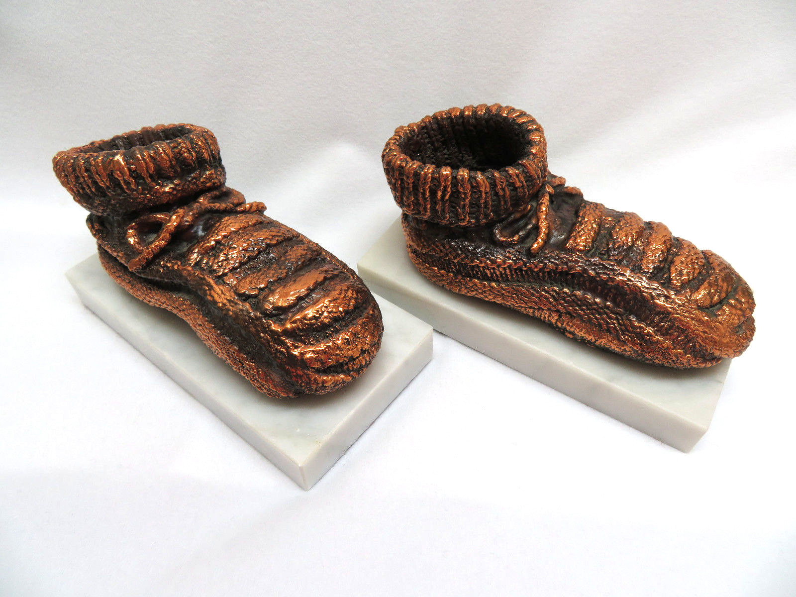 RARE  Vintage 1920\'s Bronzed Baby Booties Bookends on Marble Base OOAK