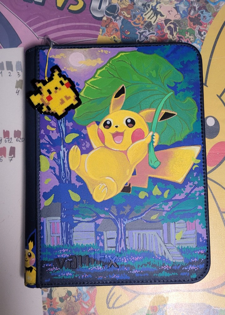 Hand painted, customised 4-pocket binder. Pokemon inspired. Bonus cute keychain