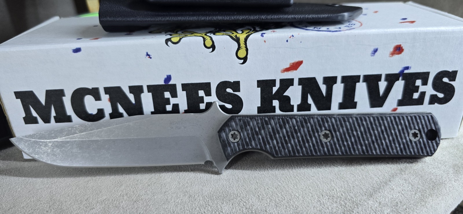 McNees FX Stalker Fixed Blade Knife CPM-S90V Clip Point Carbon Fiber w/ Sheath