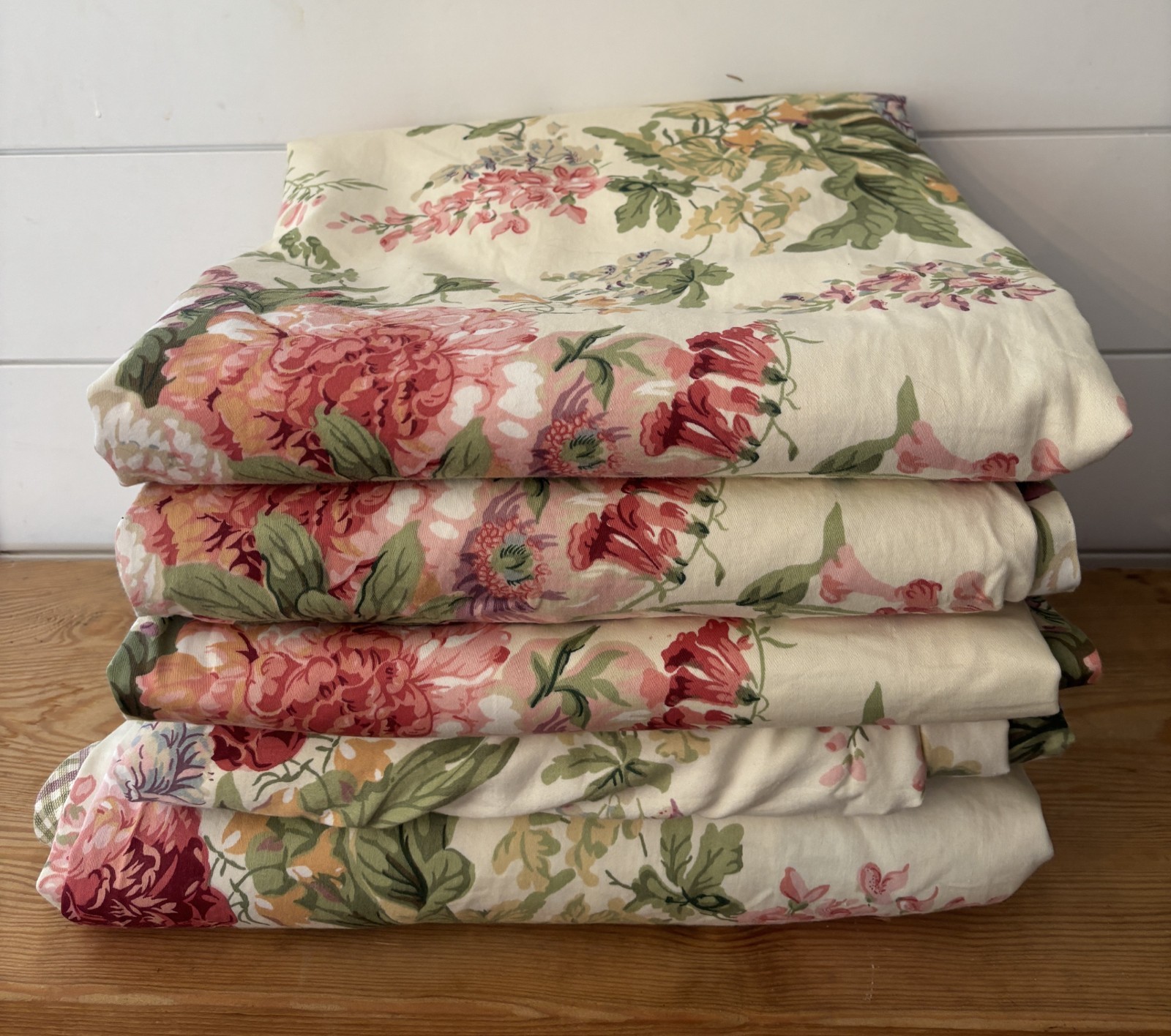 Vintage Thomasville Pink Floral Drapes Curtains 5 Panels 48x90 Cottage Lined