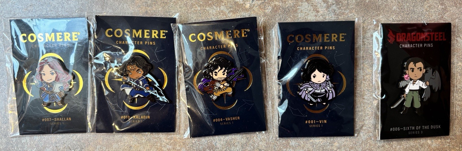 Cosmere Dragonsteel Character Pins Lot: Vin, Kaladin,Shallan, Vasher, Sixth 