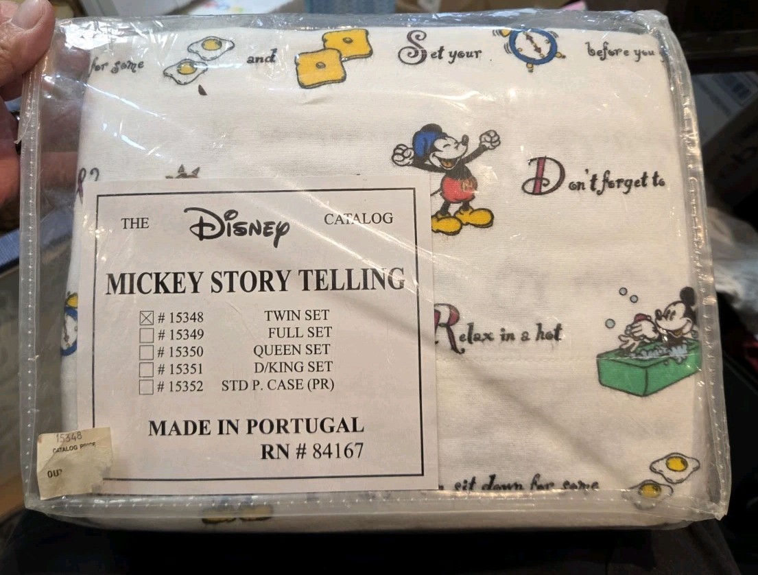 Vintage Disney Mickey Story Telling Twin Sheet Set Cotton Flannel New In Package