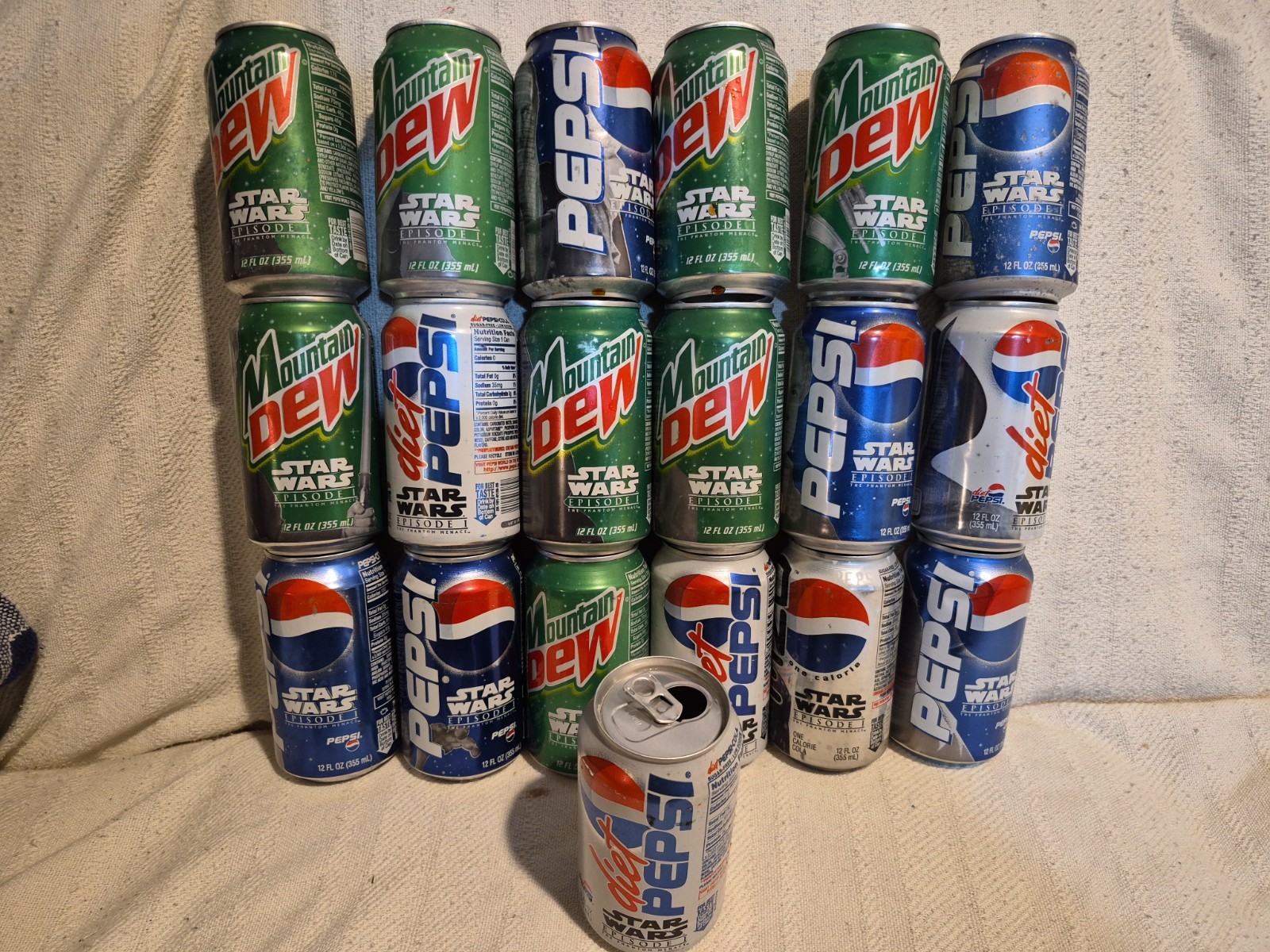 VTG 1999 Star Wars Episode 1 Pepsi Collector Cans Set Of 19 Empty 